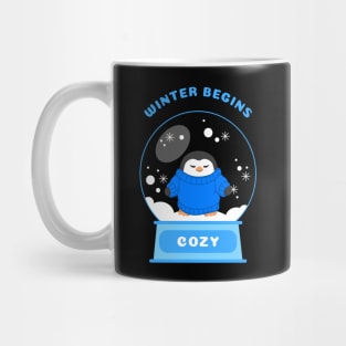 Winter Begins Cozy Penguin (Blue) Mug